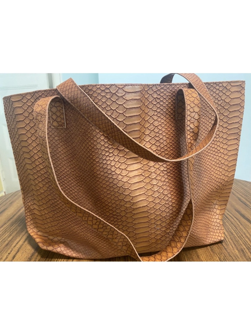 BLOOMINGDALES made exclusively for
Faux Snake-Embossed Tan Tote Bag - Picture 8 of 12